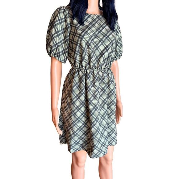 NWT Line & Dot Lisa Plaid Puff Sleeve Mini Dress - Picture 4 of 8